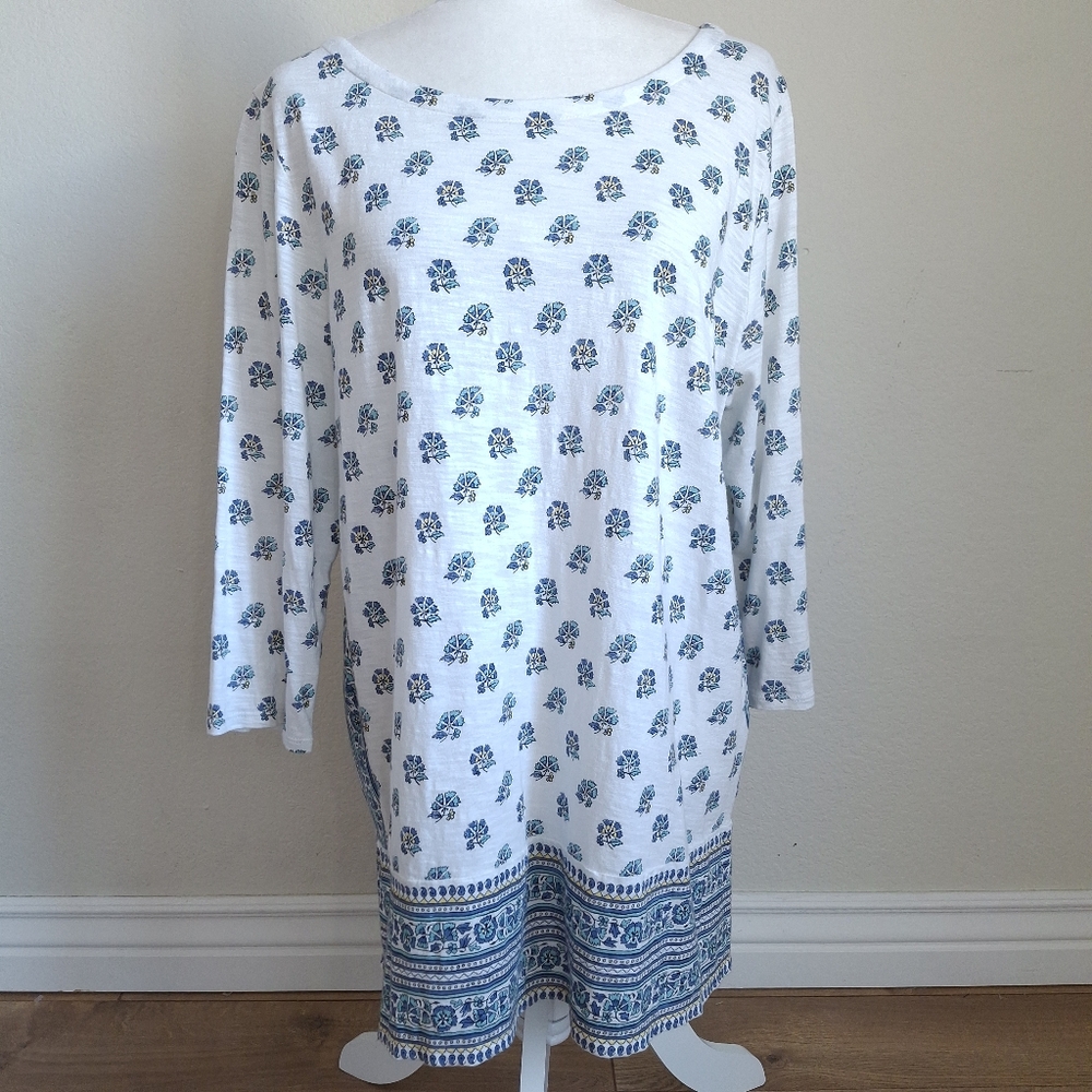 J. Jill Floral Border Print Tunic Top size xl